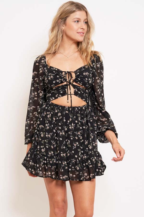 Black Floral Mini Dress