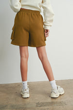 Olive Cargo Sweat Shorts