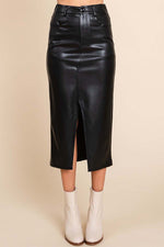 Black Faux Leather Split Skirt