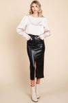 Black Faux Leather Split Skirt