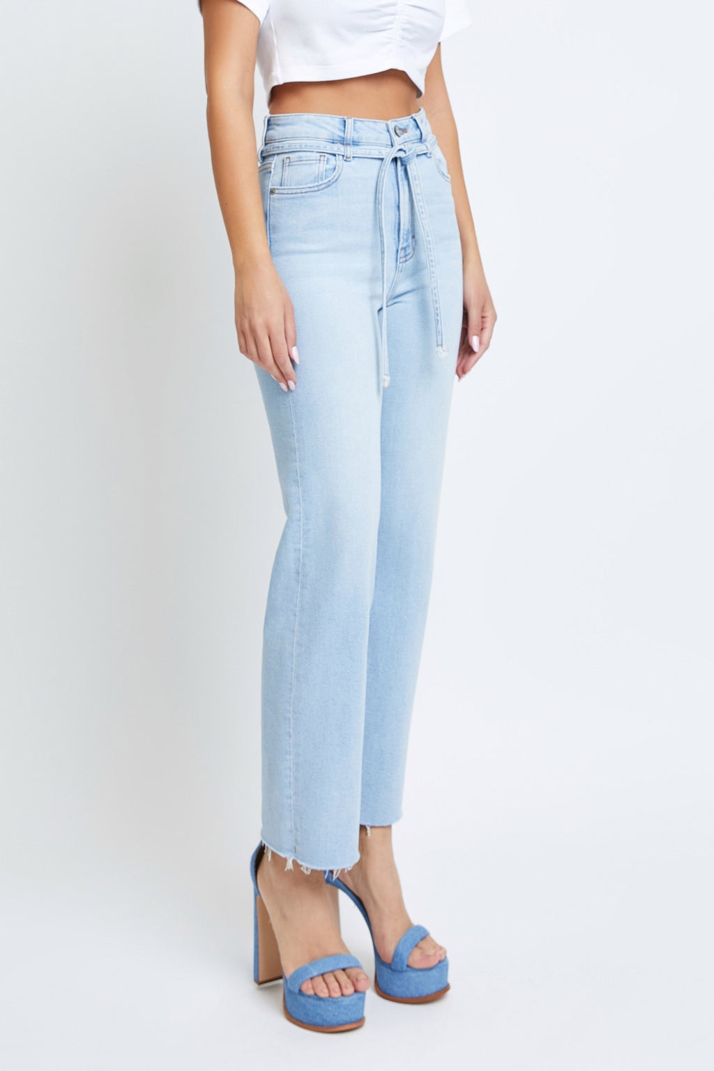 Ella Hidden Light Wash Tie Straight Jean