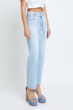 Ella Hidden Light Wash Tie Straight Jean