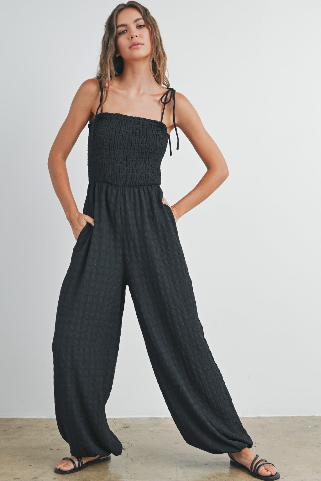 Black Smocked Jumpsuit