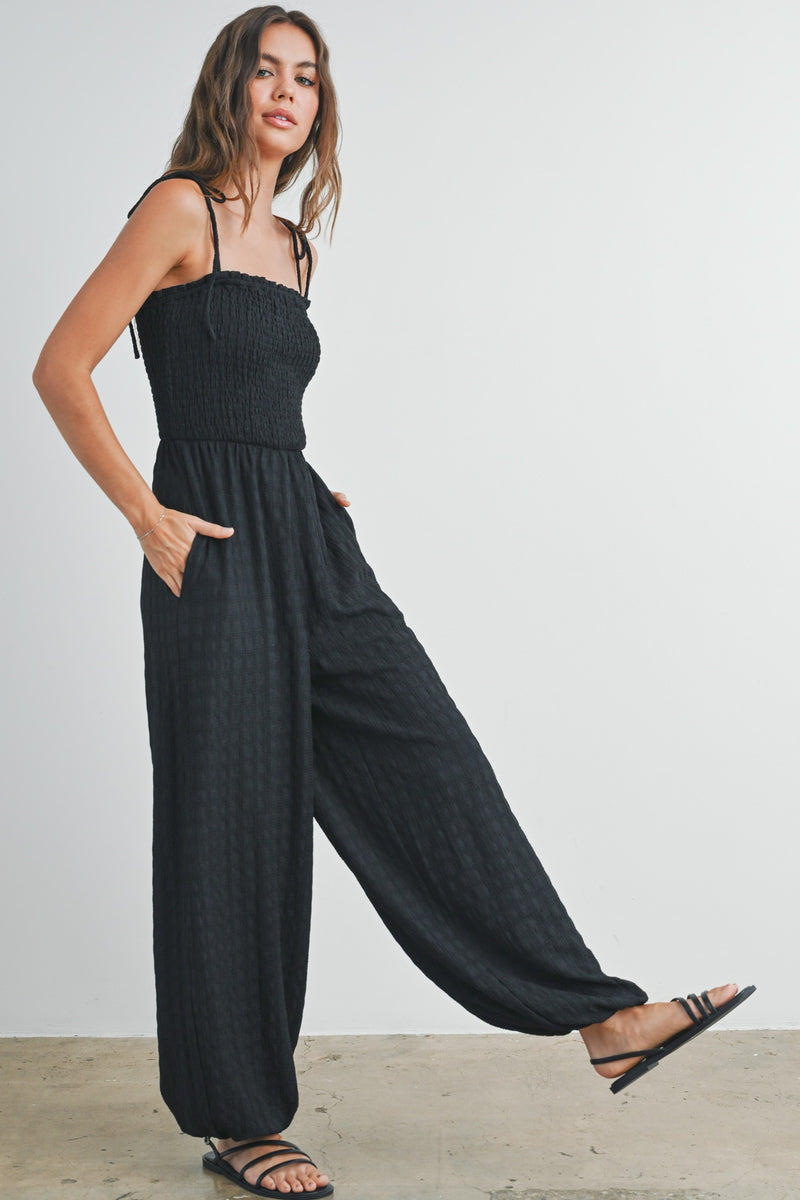 Black Smocked Jumpsuit