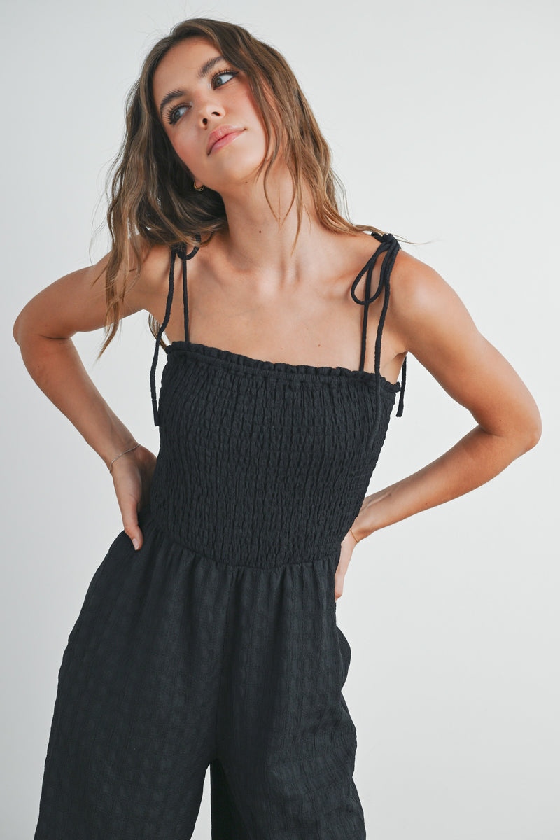 Black Smocked Jumpsuit