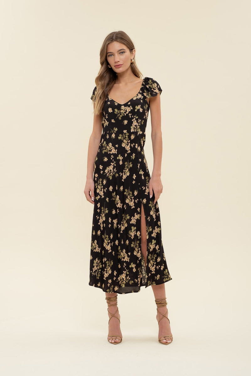 Black Floral Midi Dress