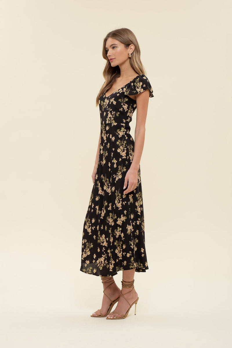 Black Floral Midi Dress