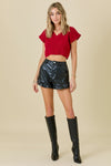 Black Ruffle Leather Short