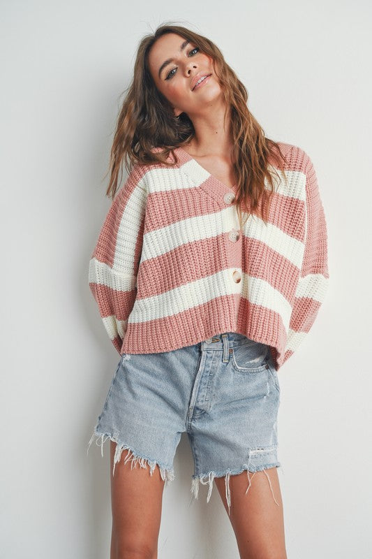 Striped  Cropped Cardigan